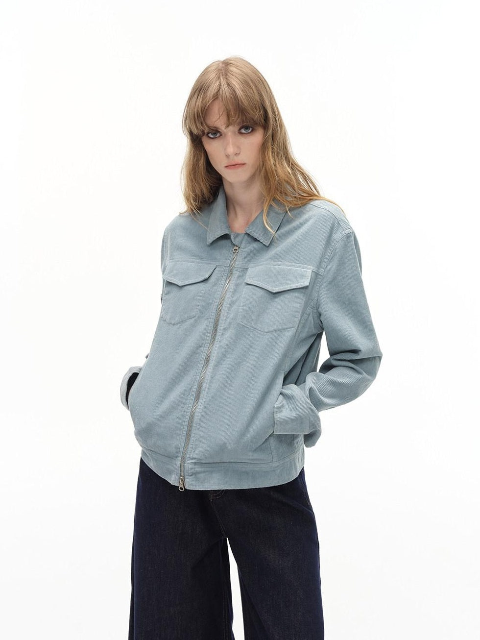 Country Moment Cotton Lined Warm Short Zip Lapel Unisex Commuter Blue Brown Cropped Jackets