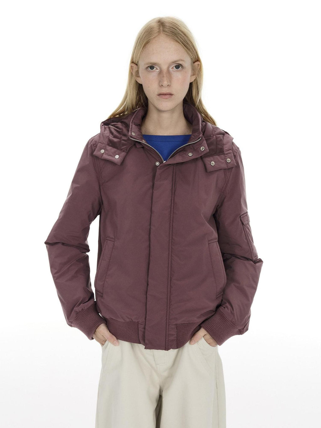 Country Moment Warm Windproof Hooded Loose Fit Youthful Unisex Magenta Puffer Jackets