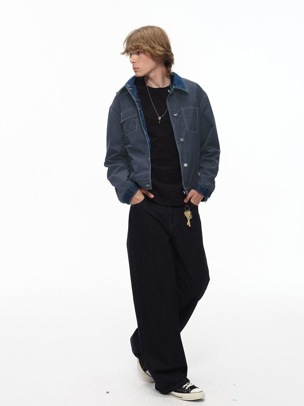 Country Moment Shape Retaining Washed Relaxed Fit Unisex Deep Blue Flap Pocket Denim Jackets
