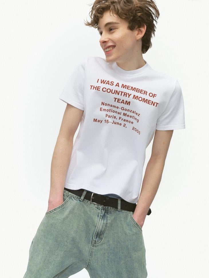 Country Moment Soft Cotton Stretch Loose Letter Print Unisex White Neck Short Sleeve T-Shirts
