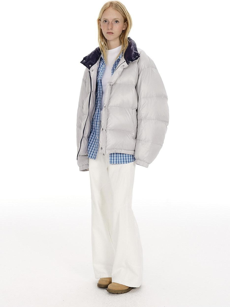 Country Moment 90 Percent White Duck Down Nylon Loose Fit Stand Collar City Casual Down Jackets