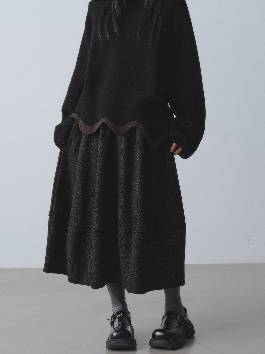 DDGIRL studio Thermal Fleece High Waist A Line Puff Commuter Women Elastic Waist Maxi Skirts