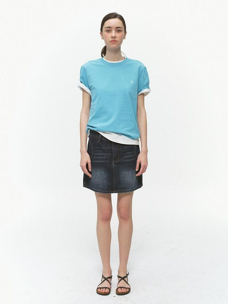 Country Moment Breathable Cotton Blend Vintage Office A Line Solid Blue Black Mini Skirts
