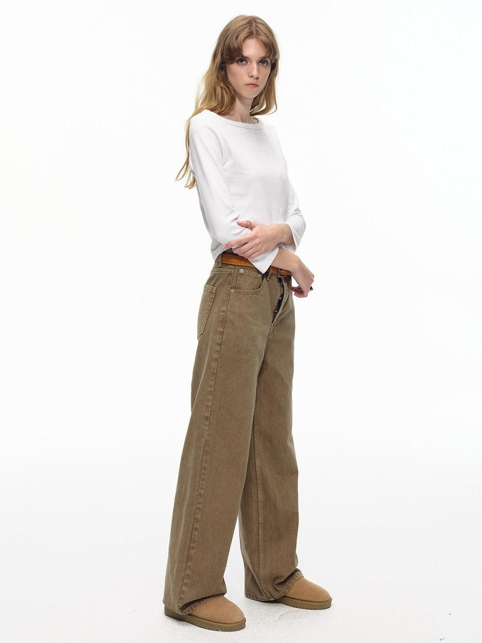 Country Moment 100 Percent Cotton Mid Rise American Zip Fly Daily Camel Straight Leg Jeans