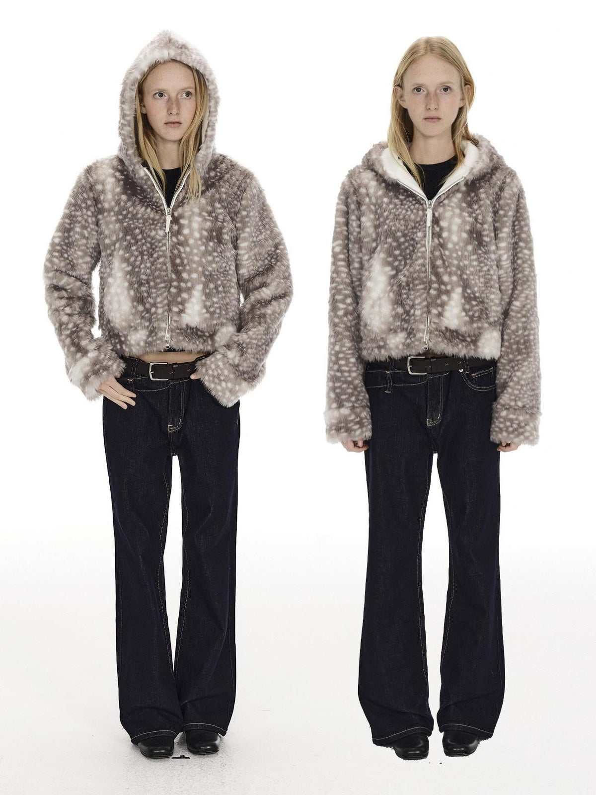 Country Moment Warm Fleece Lined Hooded Zip Polka Dot Casual Unisex Polyester Cropped Jackets