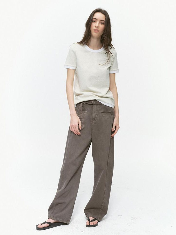 Country Moment Durable 100% Cotton Mid Rise Relaxed Zip Fly Casual Deep Green Wide Leg Jeans