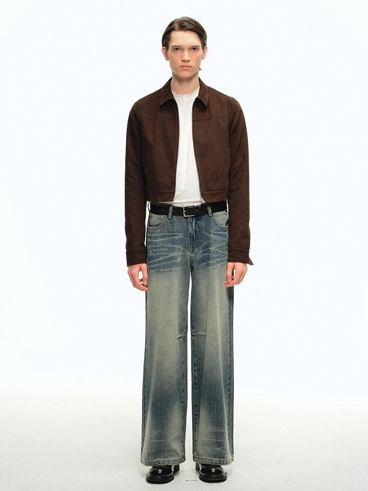 Country Moment Durable Pure Cotton Mid Rise Relaxed Wide Light Wash Casual Straight Leg Jeans