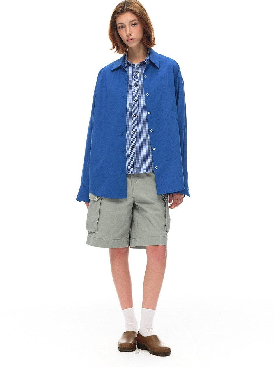 Country Moment Vintage Washed Relaxed Mid Rise Pockets Casual Pure Cotton Mid-Length Shorts