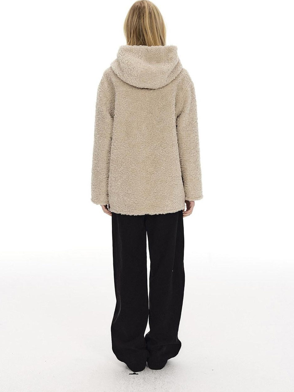 Country Moment Warm Hooded Loose Fit Cleanfit Youth Casual Polyester Beige Wool Coats