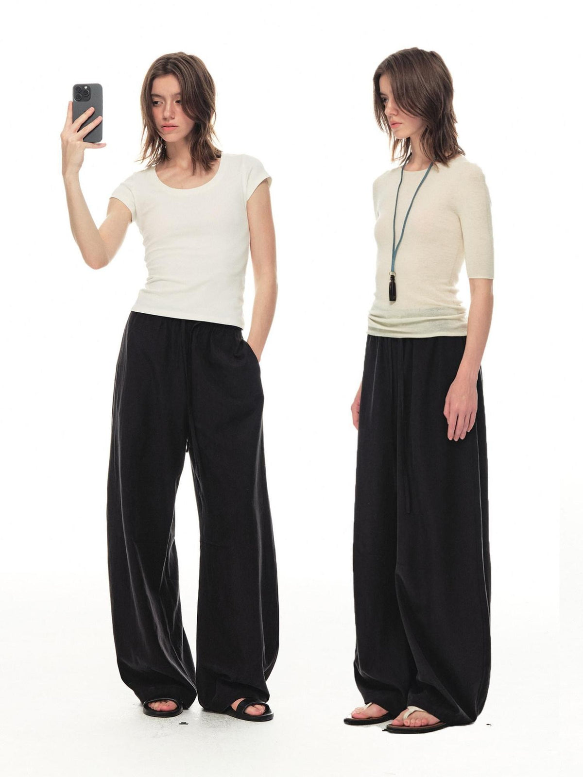 Country Moment Breathable Lyocell Linen Relaxed Balloon Drawstring Unisex Casual Wide Leg Pants
