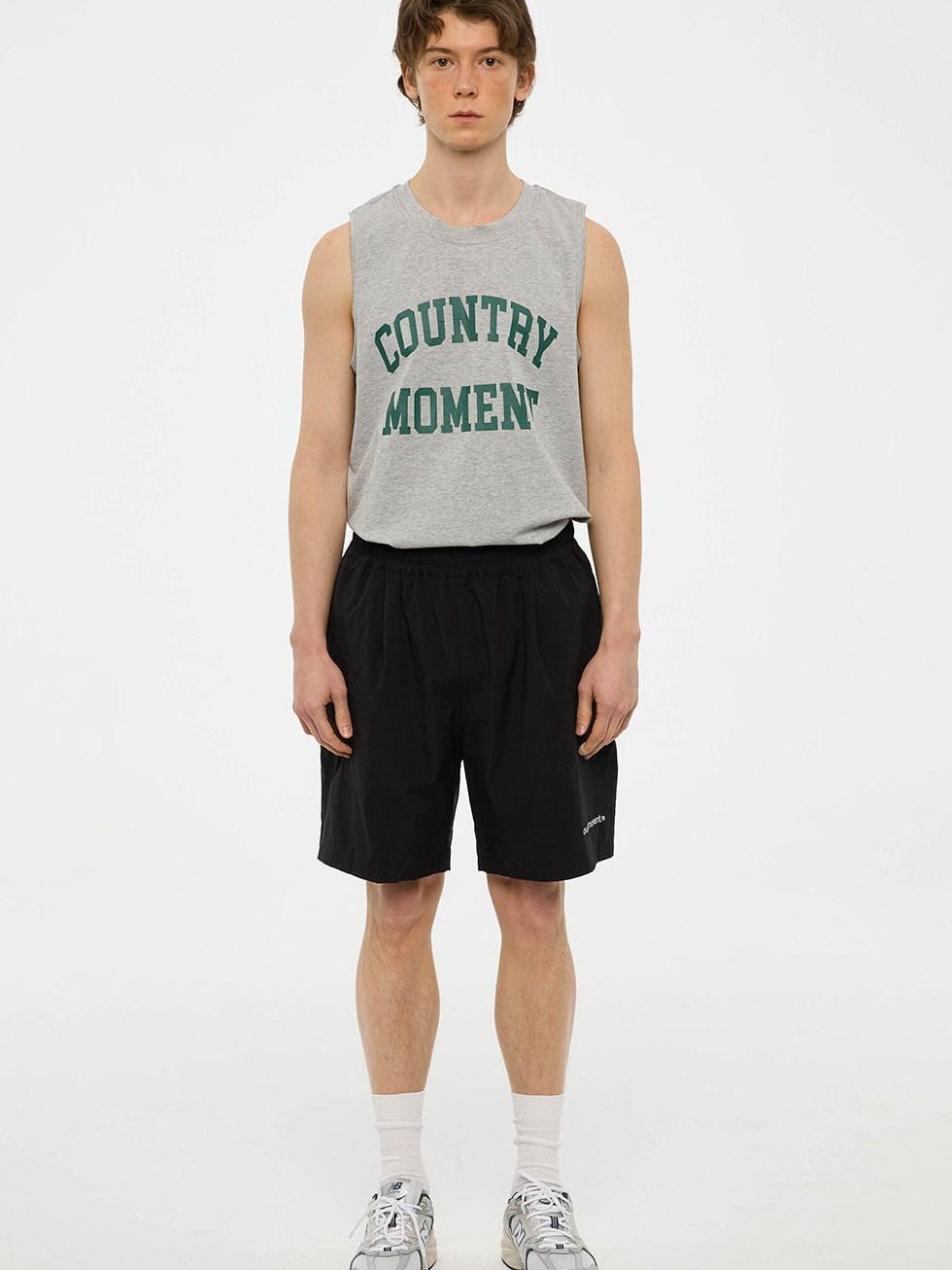 Country Moment Cotton Heather Gray Loose Japanese Youth Round Neck Sweat Vest Tank Tops
