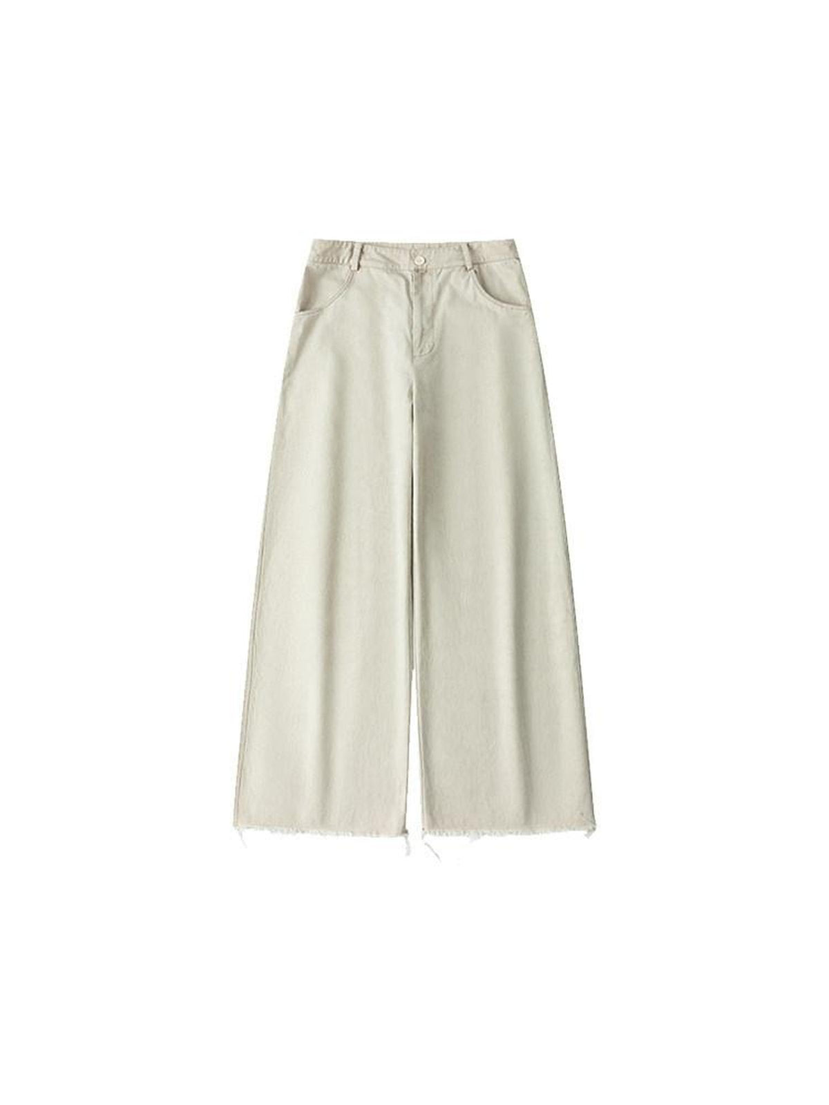 Country Moment Washed Cotton Relaxed Mid High Waist Teen Beige Slight Stretch Straight Pants