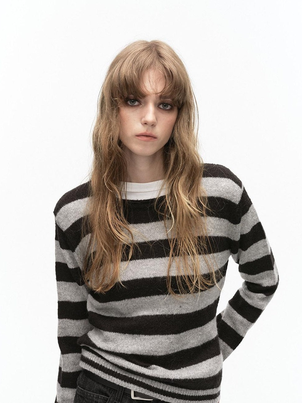 Country Moment Soft Wool Blend Knit Striped Crewneck Regular Fit Women Commuter Casual Sweaters