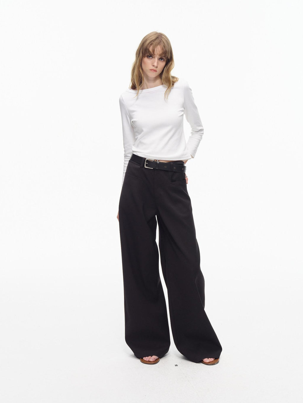 Country Moment Wrinkle Resistant Mid Rise Loose Straight Leg Casual Youth Black Wide Leg Pants
