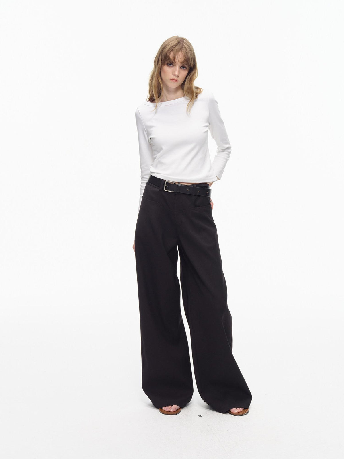 Country Moment Wrinkle Resistant Mid Rise Loose Straight Leg Casual Youth Black Wide Leg Pants
