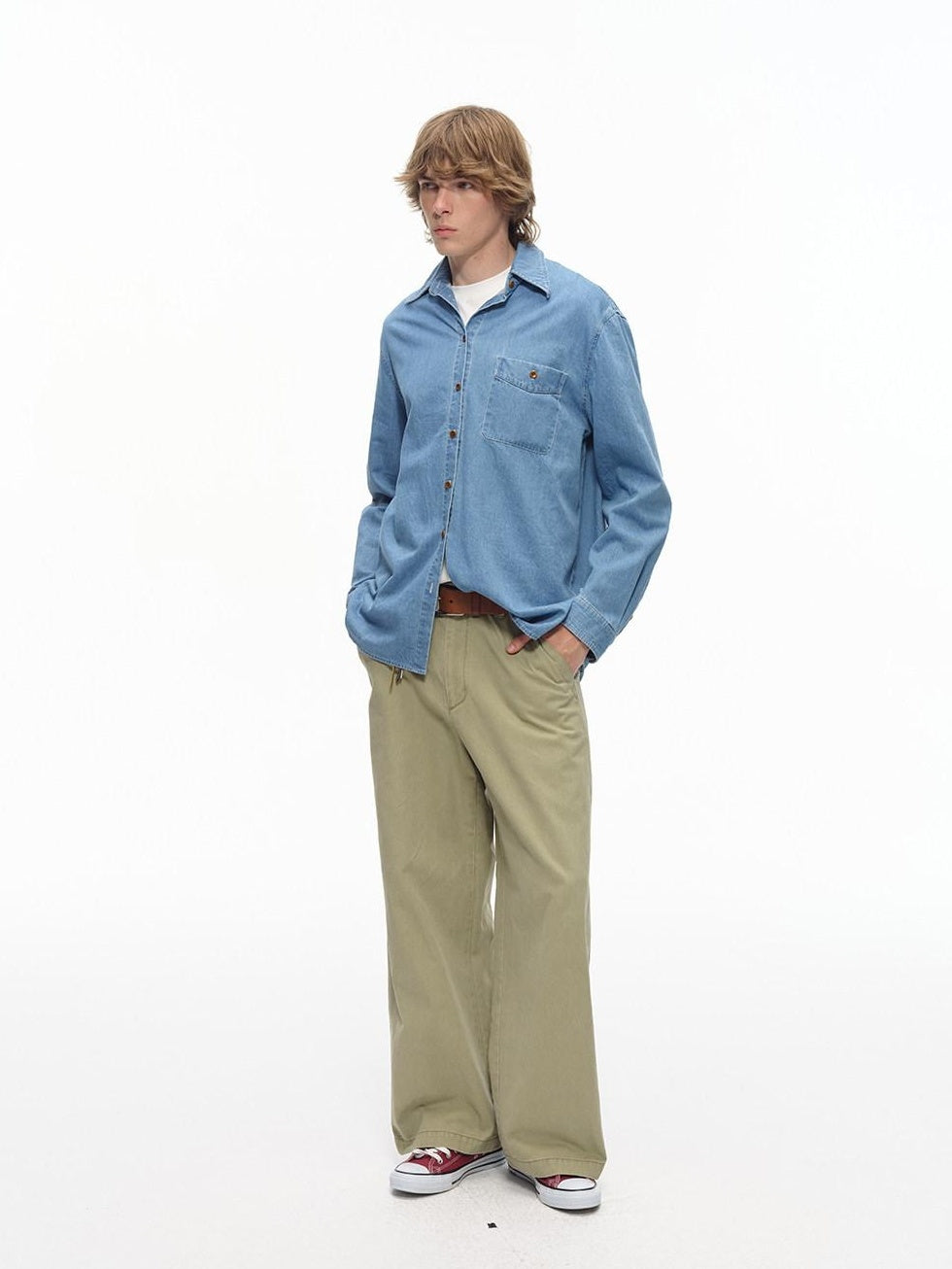 Country Moment Washed Cotton Durable Mid Rise Relaxed Zip Fly Youth Casual Wide Leg Pants