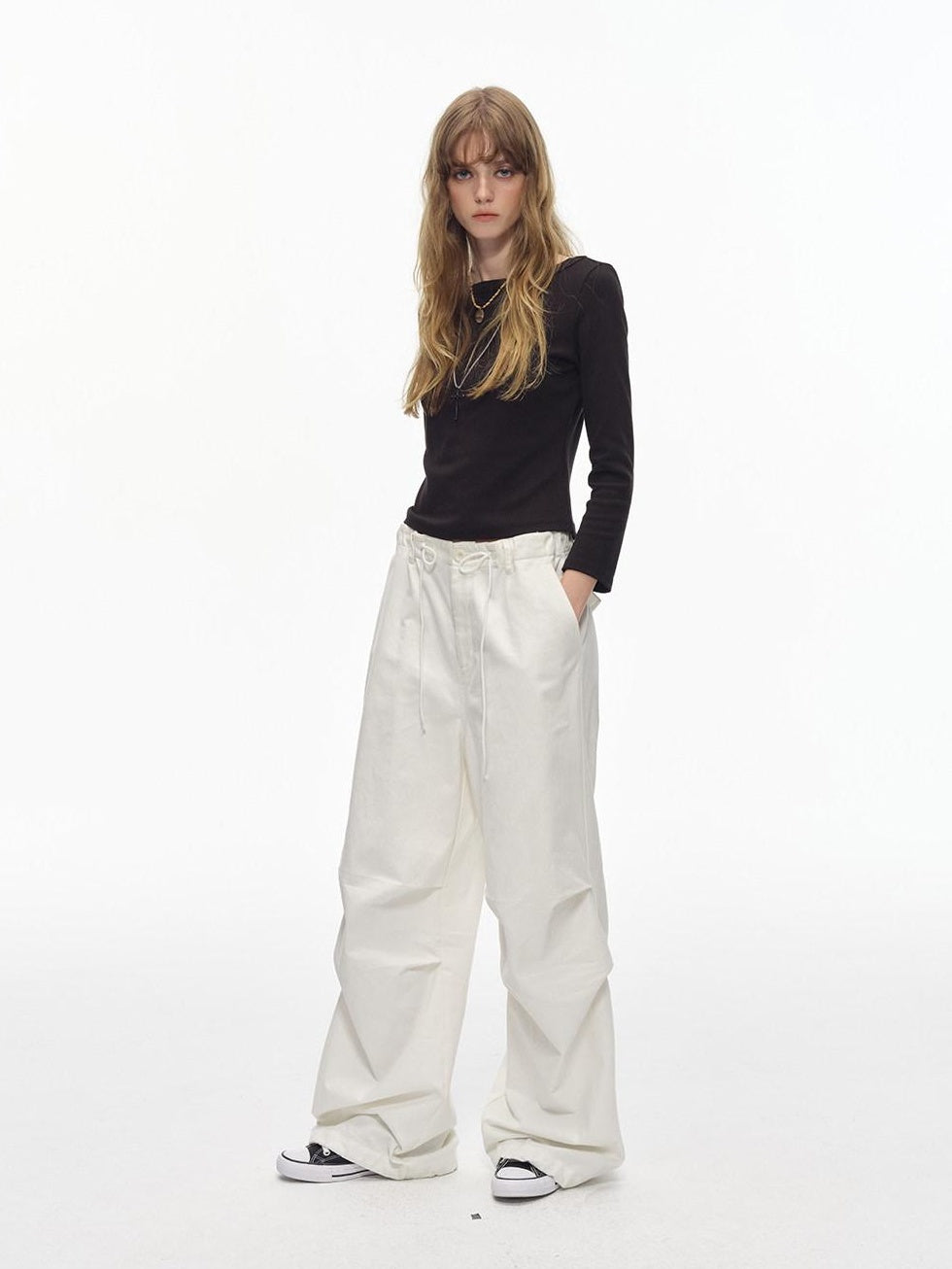 Country Moment Soft Breathable Cotton Loose Paratrooper Tapered Cuff Youth White Cargo Pants
