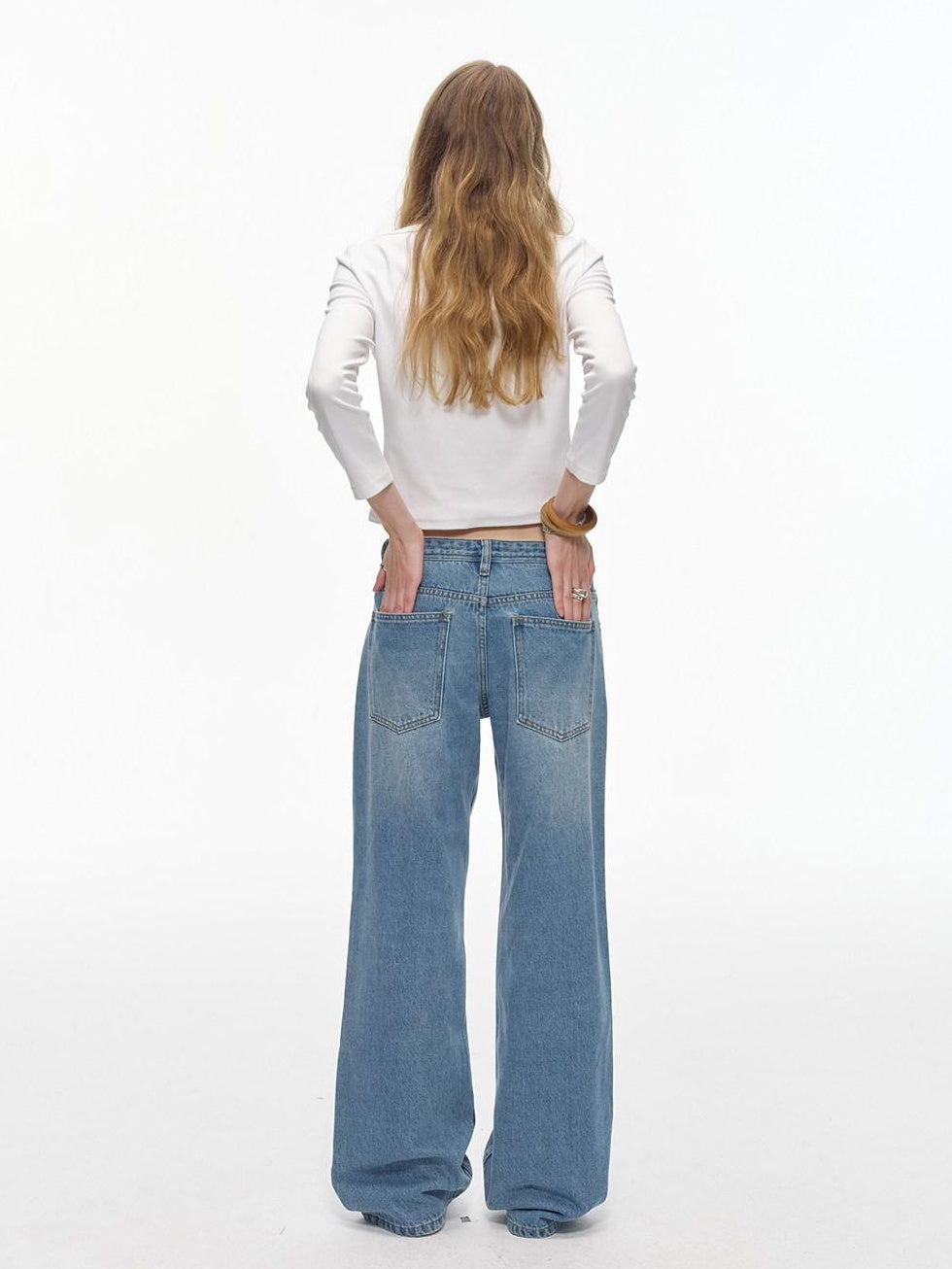 Country Moment Washed Light Blue Midrise Zip Fly Relaxed Fit Cotton Blend Straight Leg Jeans