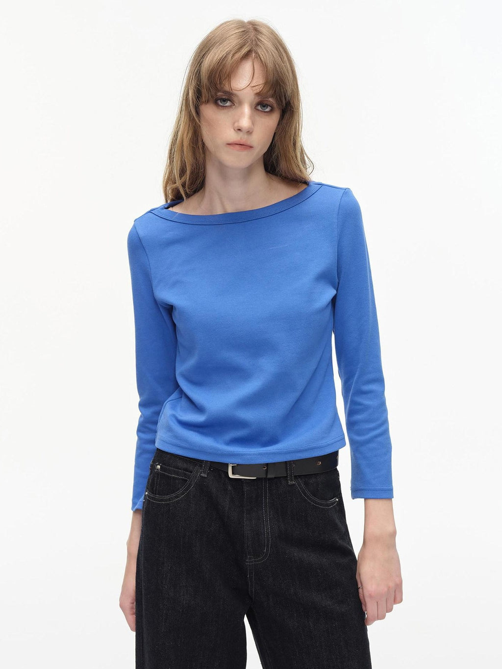 Country Moment Soft Breathable Cotton Stretch Slim Fit Boat Neck Women Long Sleeve T-Shirts