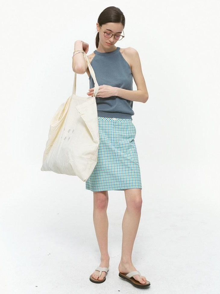 Country Moment Original Design Halter Slim Fit Lake Blue Wool Blend Solid Knit Camisoles