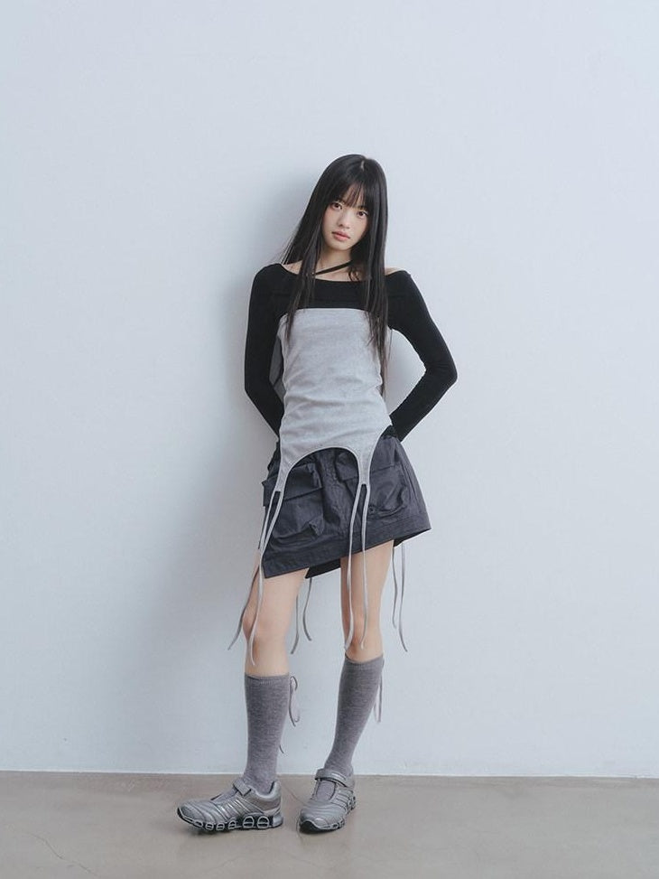 DDGIRL studio Soft 100 Percent Cotton High Waist Cargo Office Women Dark Gray Mini Skirts