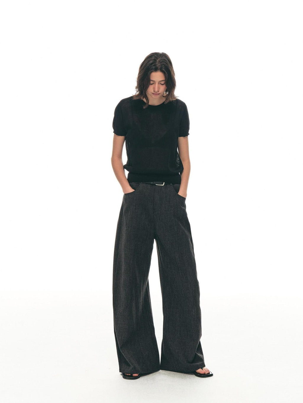 Country Moment High Waist Tailored Cleanfit Micro Stretch Neutral Dark Gray Wide Leg Pants