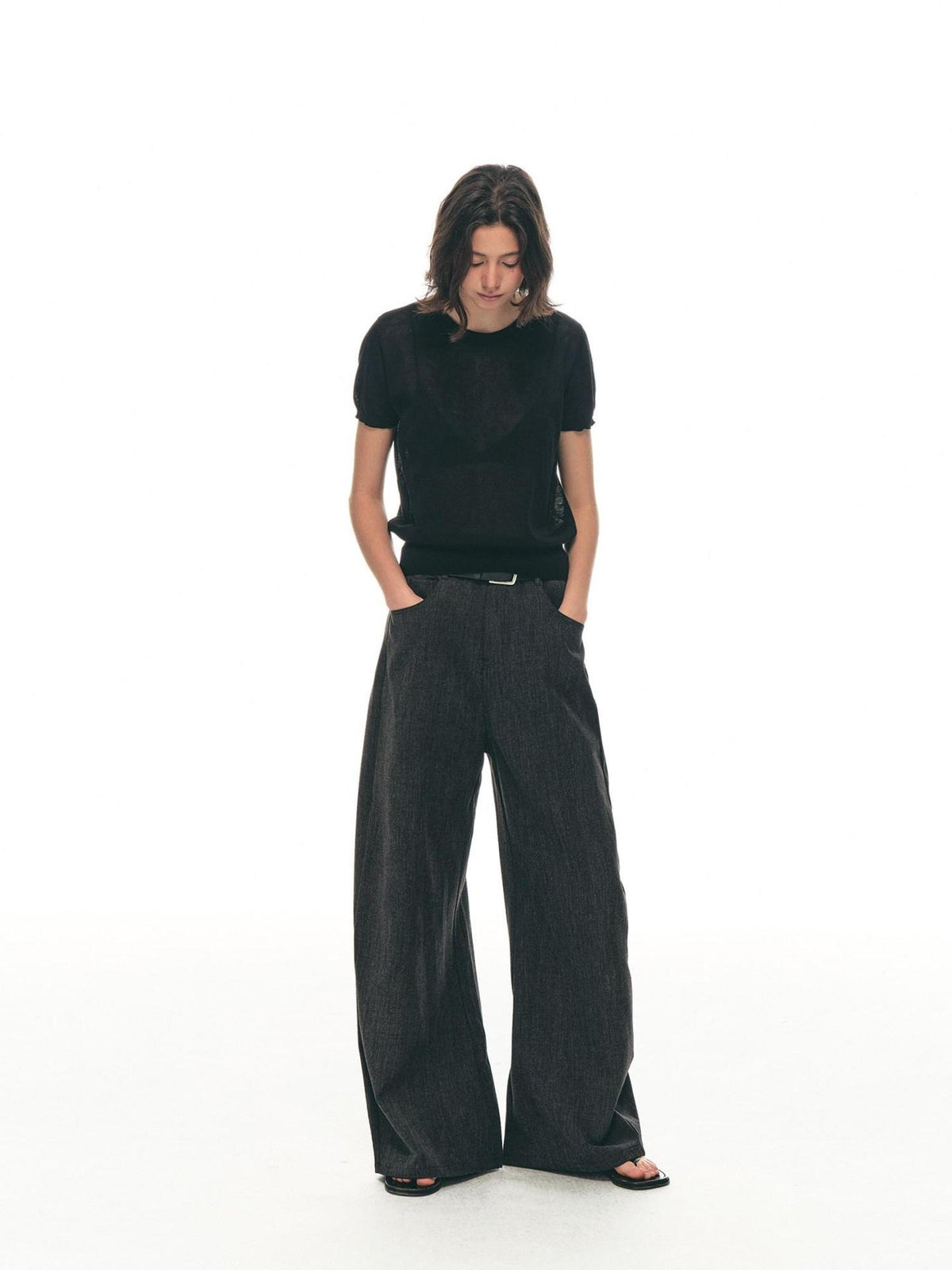 Country Moment High Waist Tailored Cleanfit Micro Stretch Neutral Dark Gray Wide Leg Pants