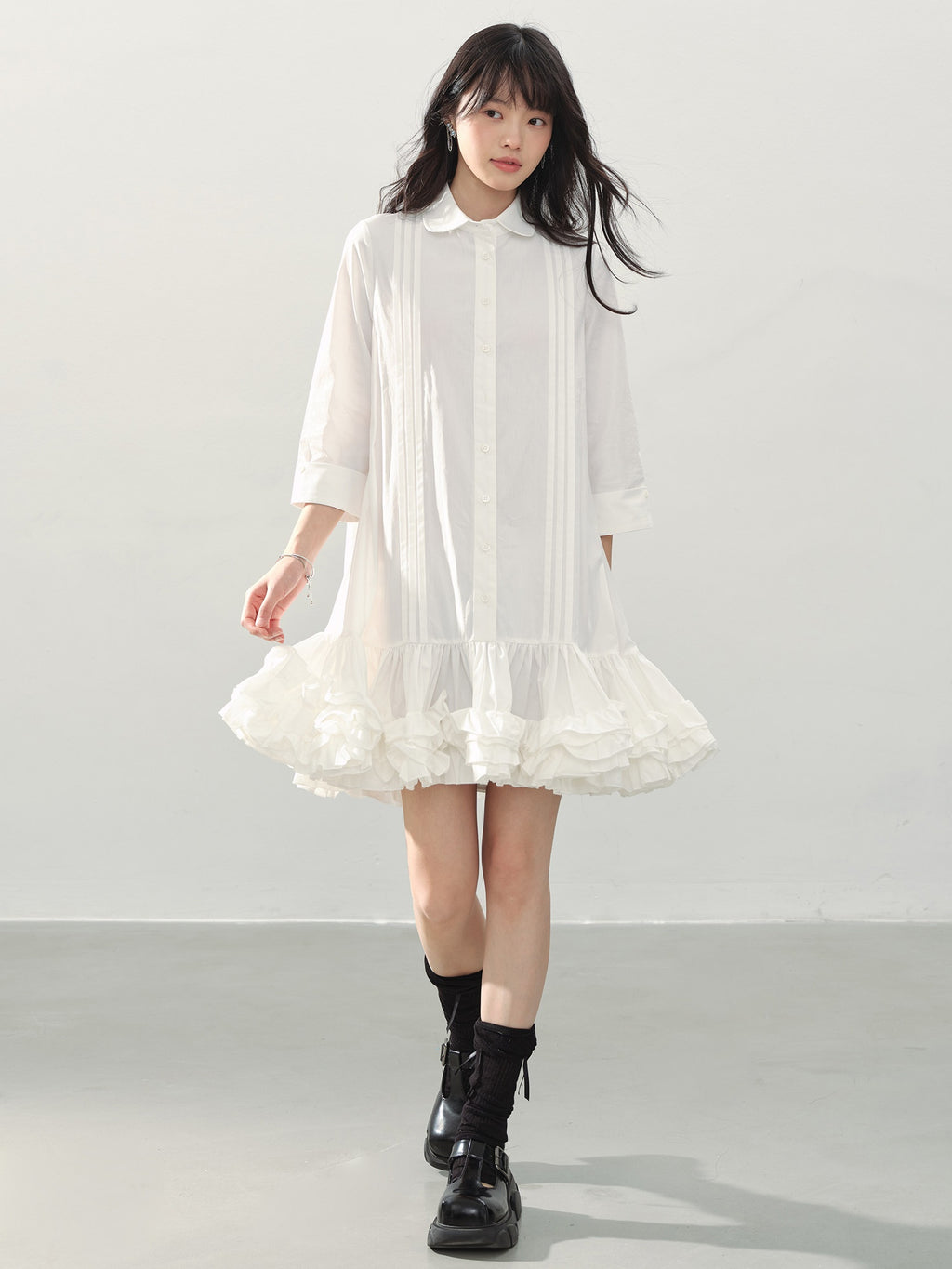 DDGIRL_studio_Shape_Retaining_Cotton_Ruffle_Aline_Loose_Waist_Commuter_Women_Midi_Dresses_MISSTT
