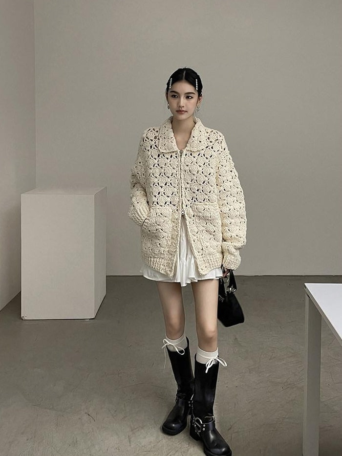 DDGIRL studio Cozy Wool Blend Longline Cardigan Office Commuter One Size Ivory Knit Sweaters