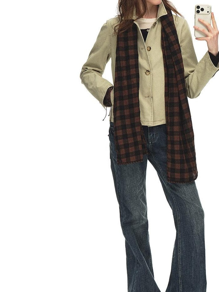 Country Moment Warm Vintage British Short Button Khaki Cotton Unisex Commuter Cropped Jackets