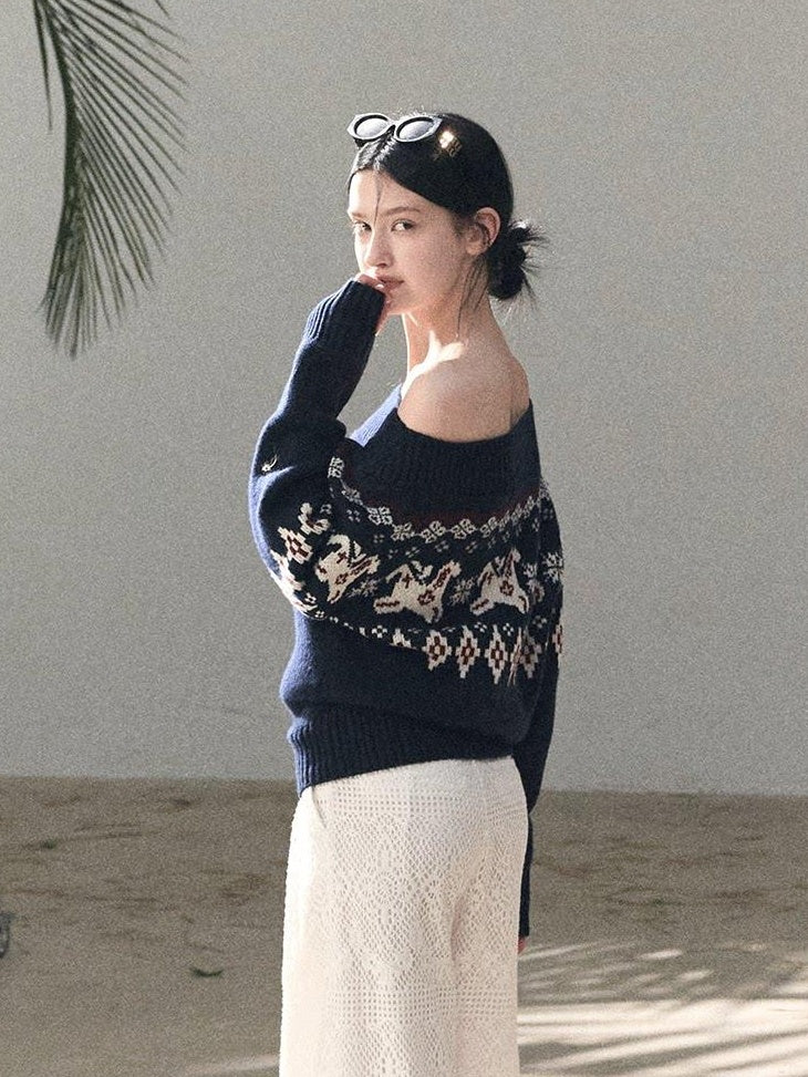 7 OAKMOO Soft Wool Blend Girly Off Shoulder Relaxed Fit Women Knit Sweaters
