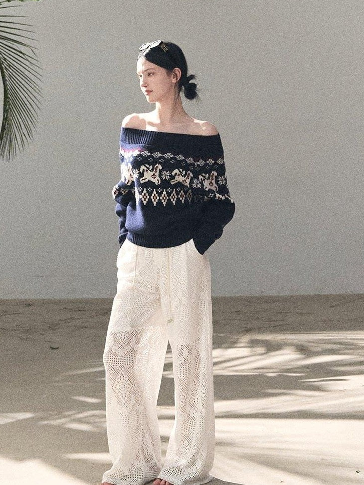7 OAKMOO Soft Wool Blend Girly Off Shoulder Relaxed Fit Women Knit Sweaters