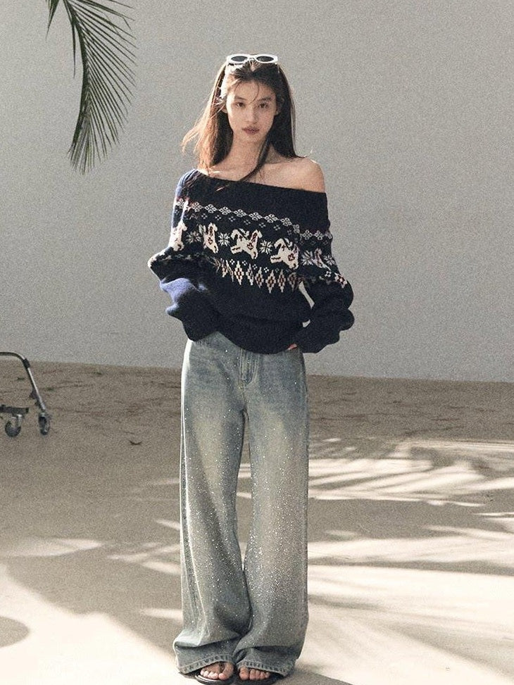 7 OAKMOO Soft Wool Blend Girly Off Shoulder Relaxed Fit Women Knit Sweaters