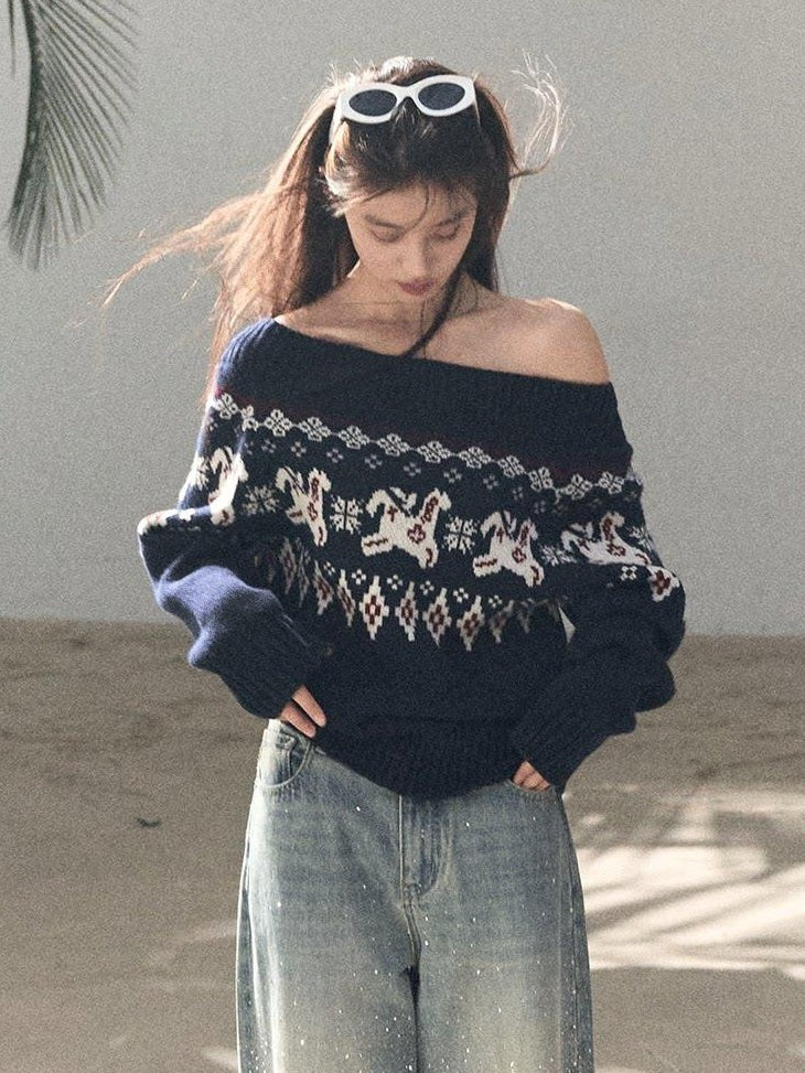 7 OAKMOO Soft Wool Blend Girly Off Shoulder Relaxed Fit Women Knit Sweaters