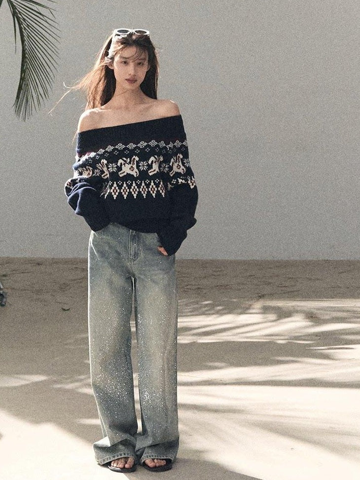 7 OAKMOO Soft Wool Blend Girly Off Shoulder Relaxed Fit Women Knit Sweaters