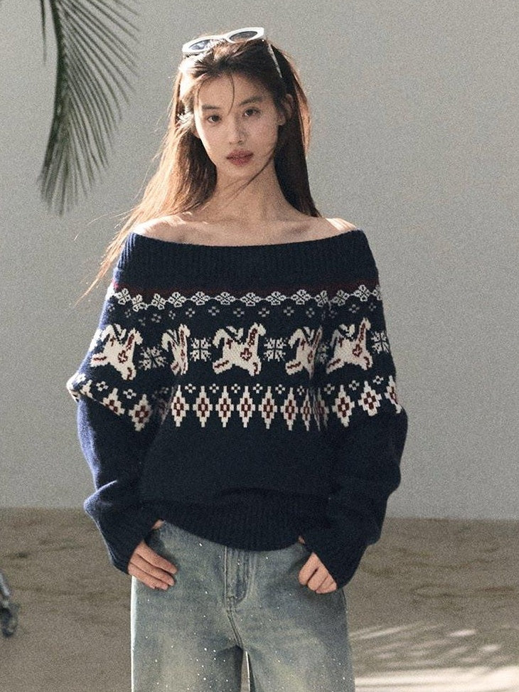7 OAKMOO Soft Wool Blend Girly Off Shoulder Relaxed Fit Women Knit Sweaters