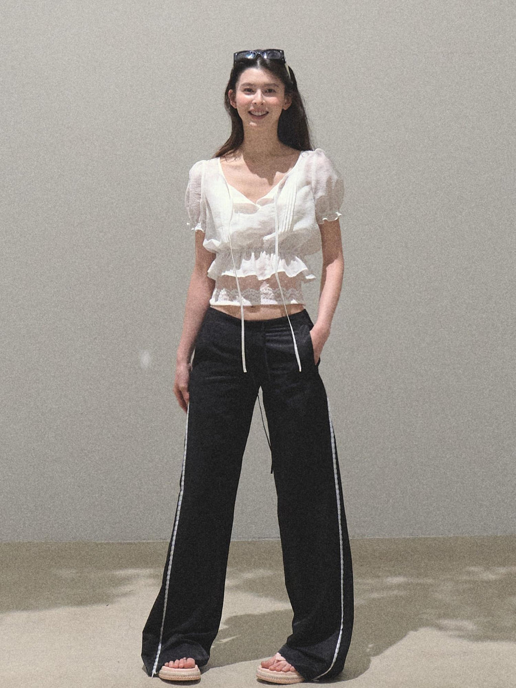7 OAKMOO Minimalist High Waist Loose Workwear Cupro Nylon Blend Wide Leg Pants