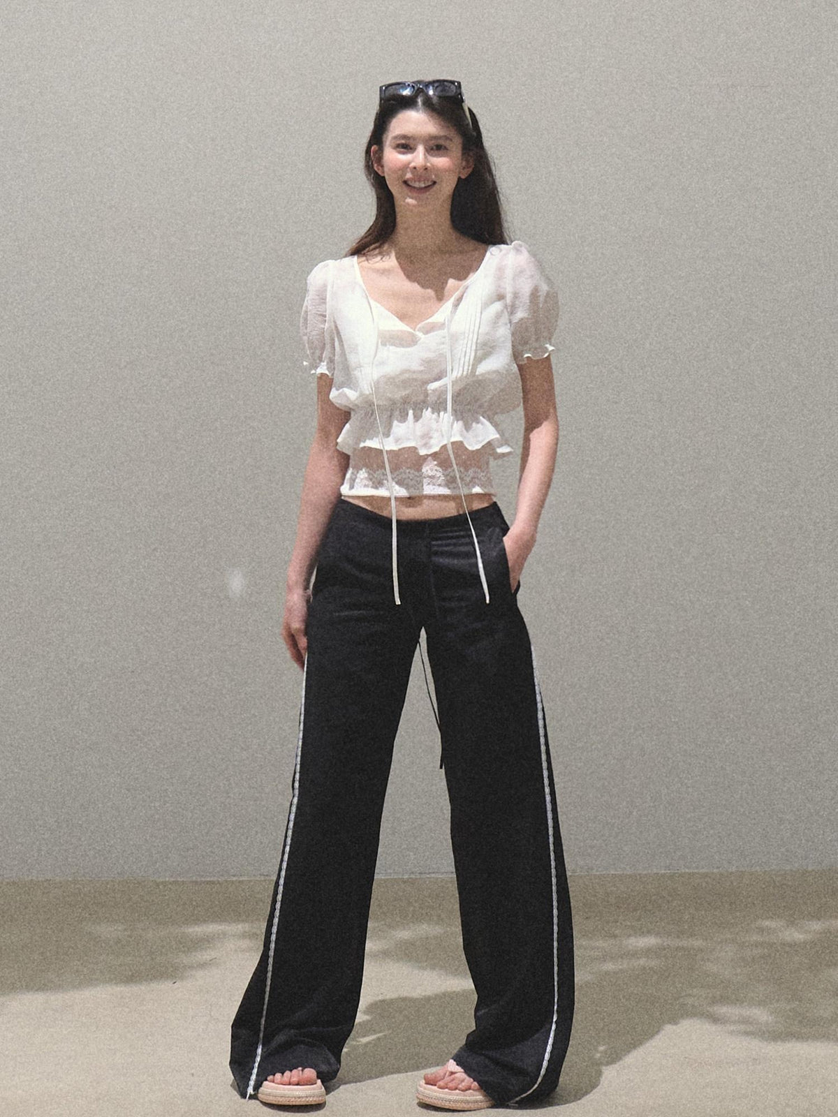 7 OAKMOO Minimalist High Waist Loose Workwear Cupro Nylon Blend Wide Leg Pants