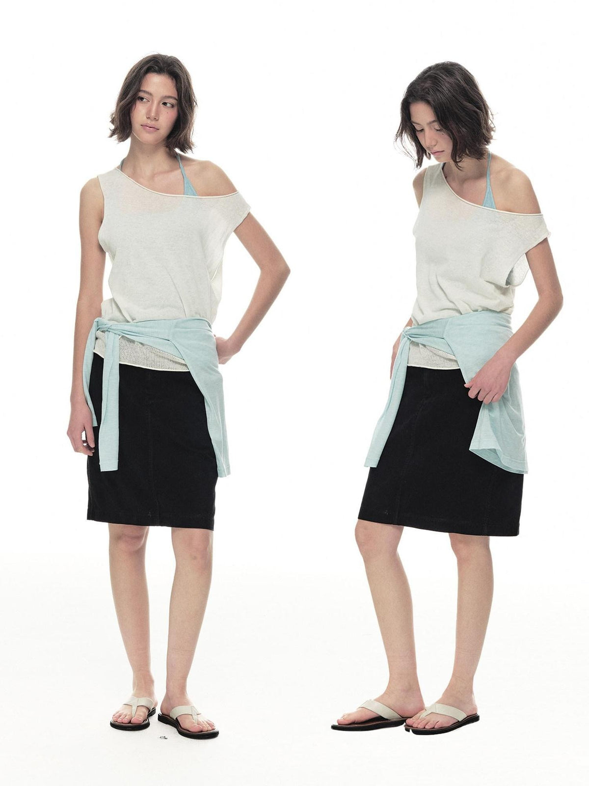 Country Moment Breathable Linen Blend Loose Asymmetric Neckline White Women Casual Tank Tops