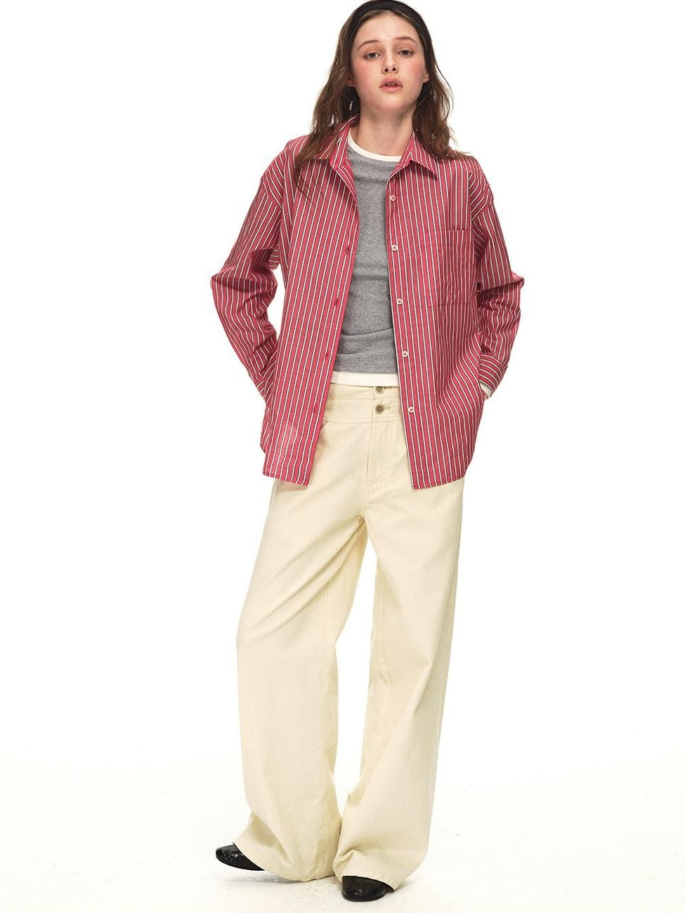Country Moment Mid Rise Cotton Relaxed Patchwork Button Beige Stretch Straight Leg Jeans