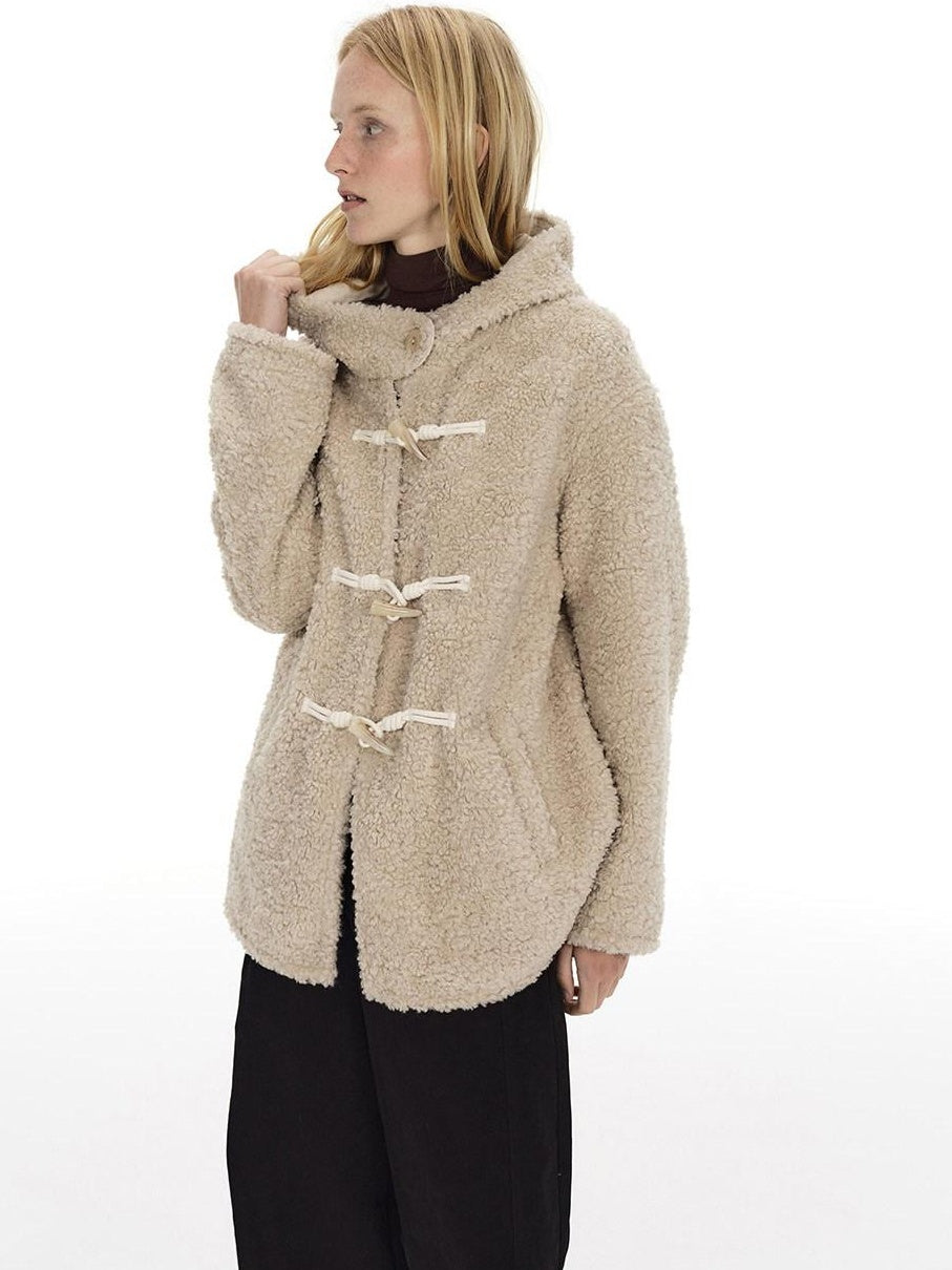 Country Moment Warm Hooded Loose Fit Cleanfit Youth Casual Polyester Beige Wool Coats