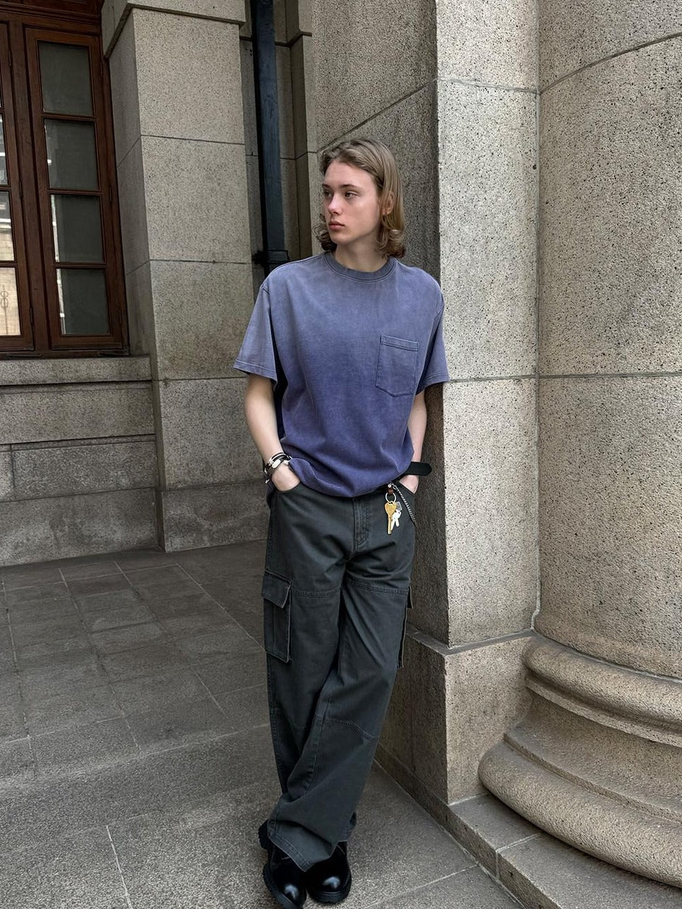 Country Moment Washed Mid Rise Loose Straight Leg Youth Daily Pure Cotton Green Cargo Pants