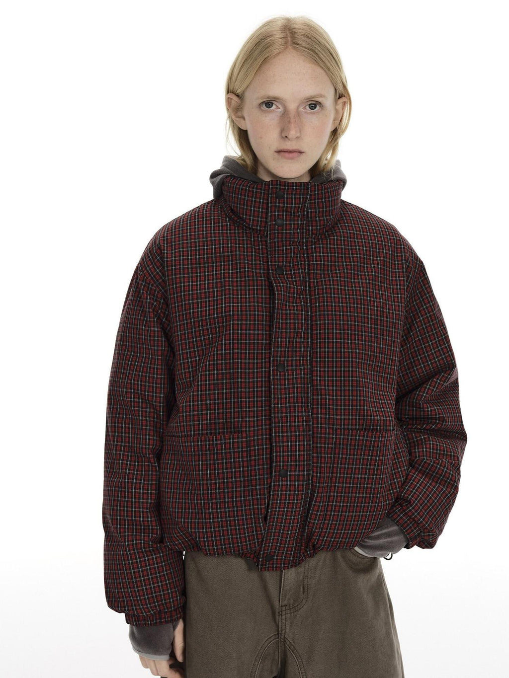 Country Moment High Fill White Duck Reversible Plaid Loose Fit Unisex Cotton Zip Down Jackets
