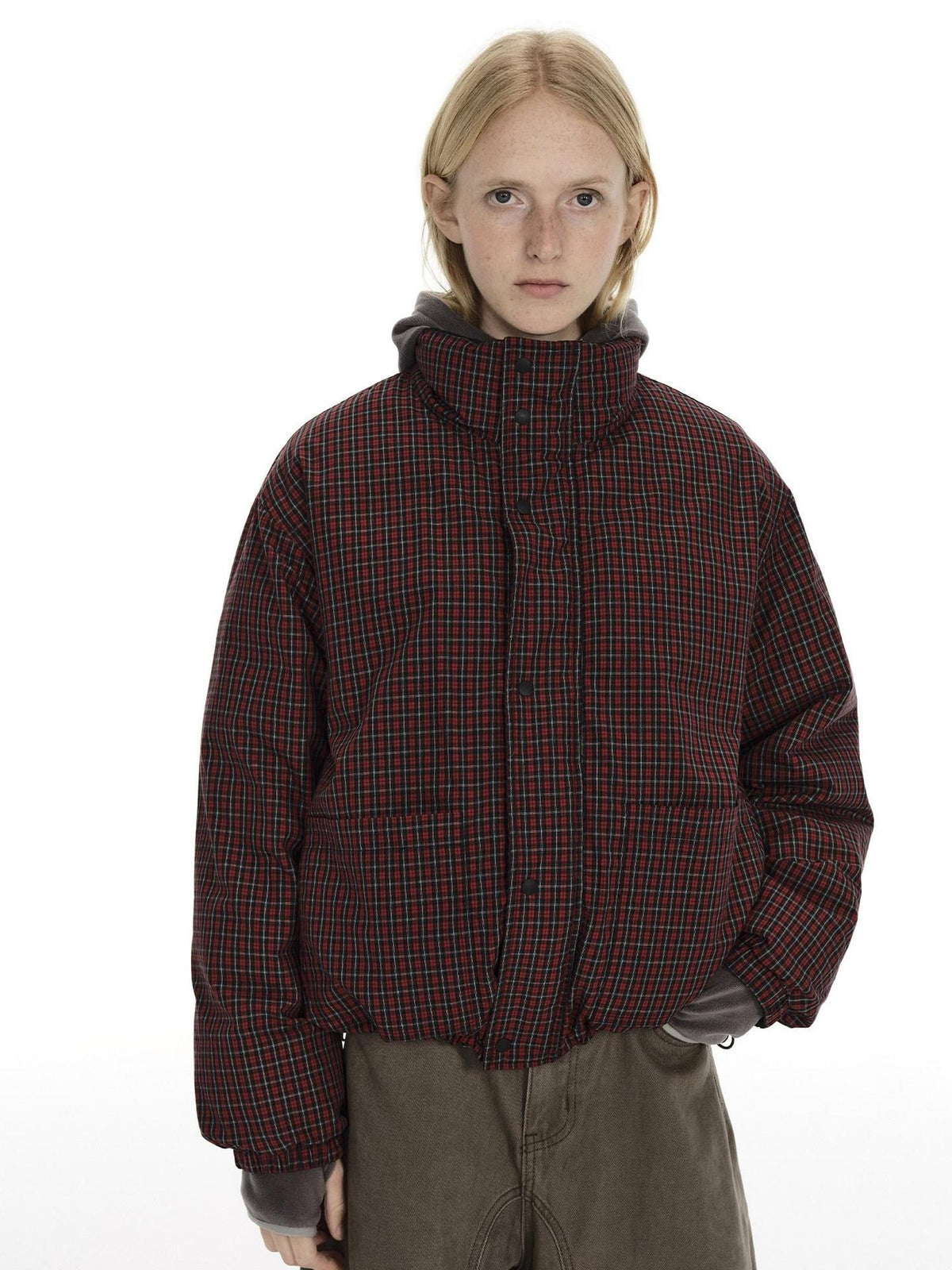 Country Moment High Fill White Duck Reversible Plaid Loose Fit Unisex Cotton Zip Down Jackets