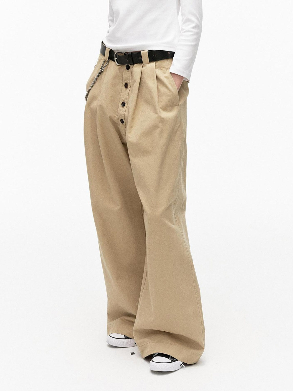 Country Moment Washed Cotton Button Loose Straight Casual Youth Wide Leg Pants