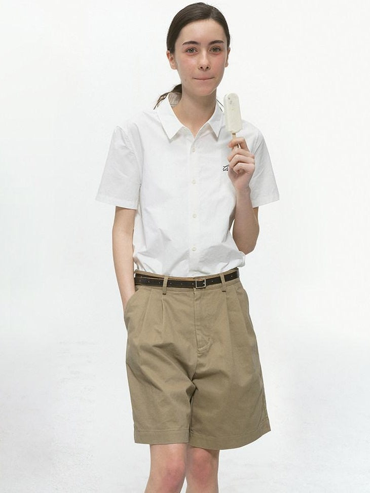 Country Moment 100% Cotton Casual Loose Camp Collar Short Sleeve Unisex Solid Color Shirts