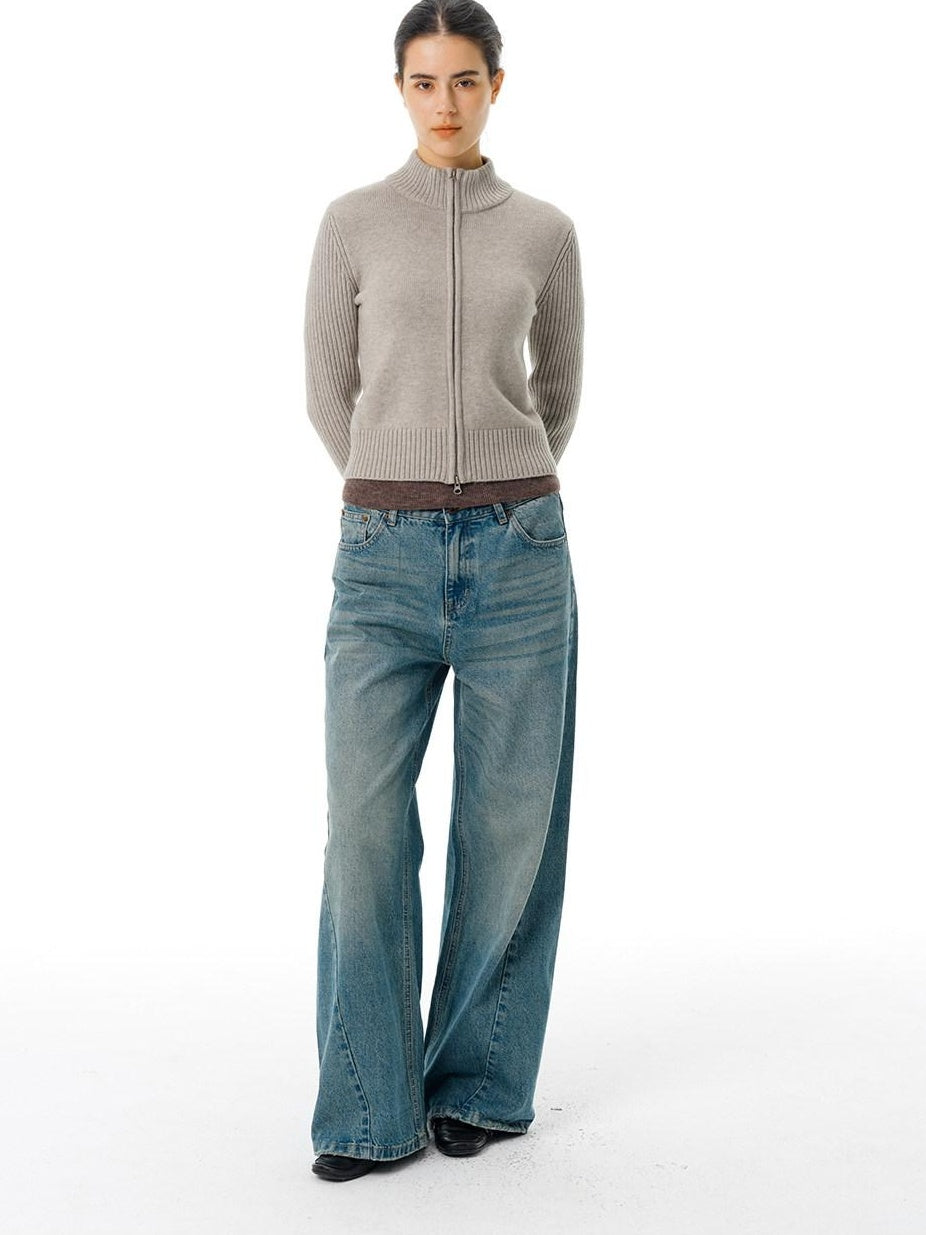 Country Moment Gradient Wash Mid Rise Loose Fit Unisex Cotton Blend Wide Leg Jeans