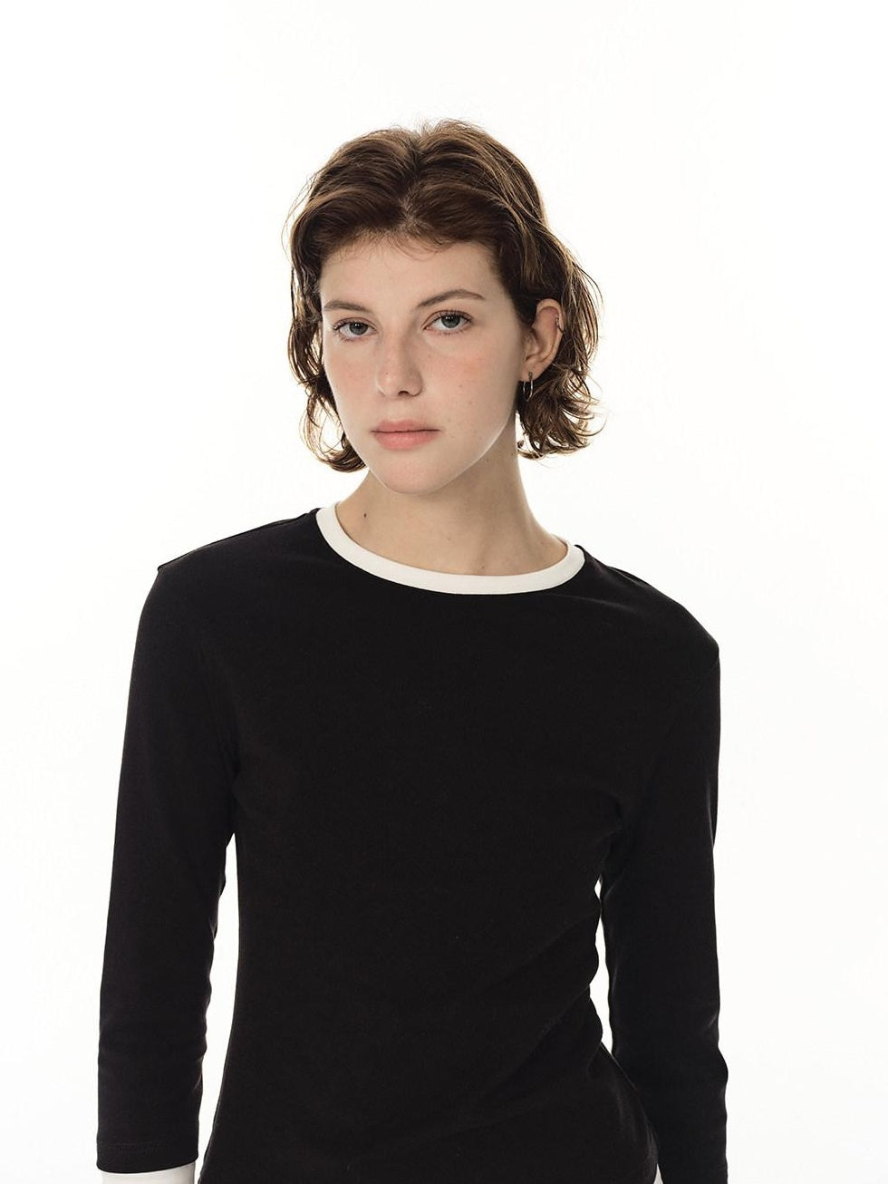 Country Moment Breathable Cotton Colorblock Slim Fit Women Crew Neck Long Sleeve T-Shirts