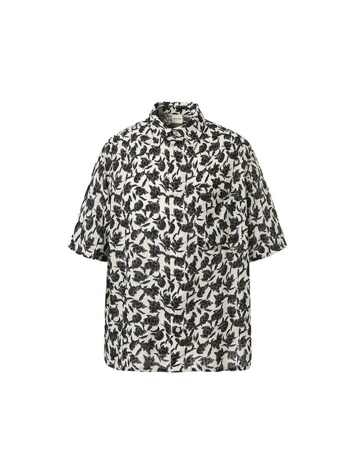 Country Moment Black White Floral Square Neck Loose Short Sleeve Casual Teen Americana Shirts