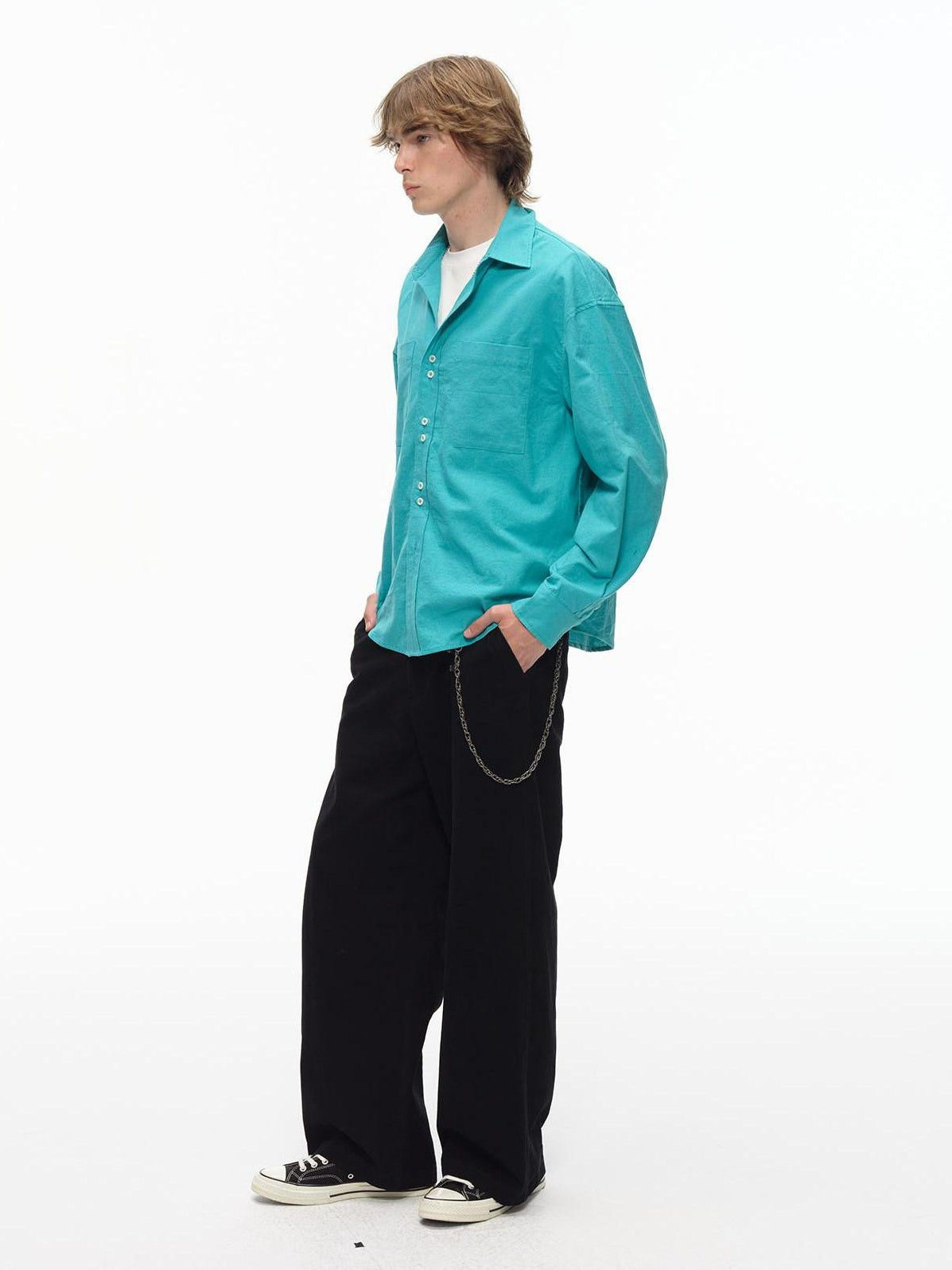 Country Moment Breathable Cotton Linen Loose Button Collar Unisex Long Sleeve Solid Shirts